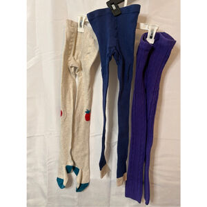 Lot of 3 Girls Mini Boden Hanna Andersson Tights Footless Purple Blue Apple S6-8